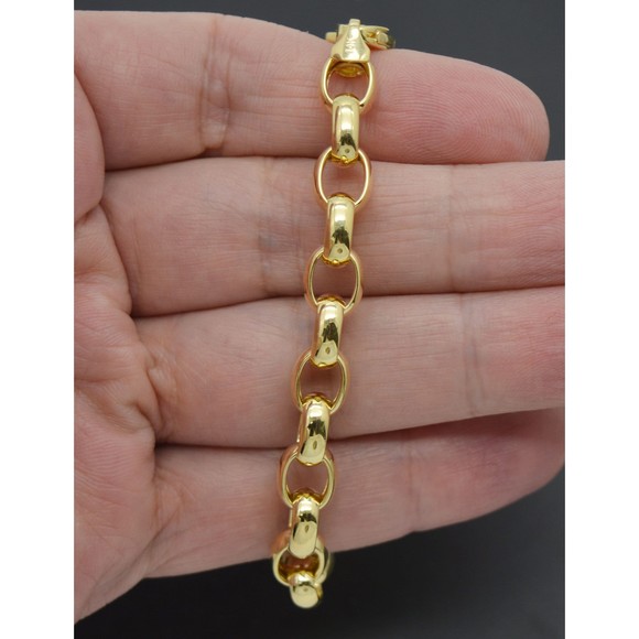 Real 14K Solid Yellow Gold Shiny 7.5" Rolo Chain Polished Charm Bracelet 8mm - Picture 2 of 6